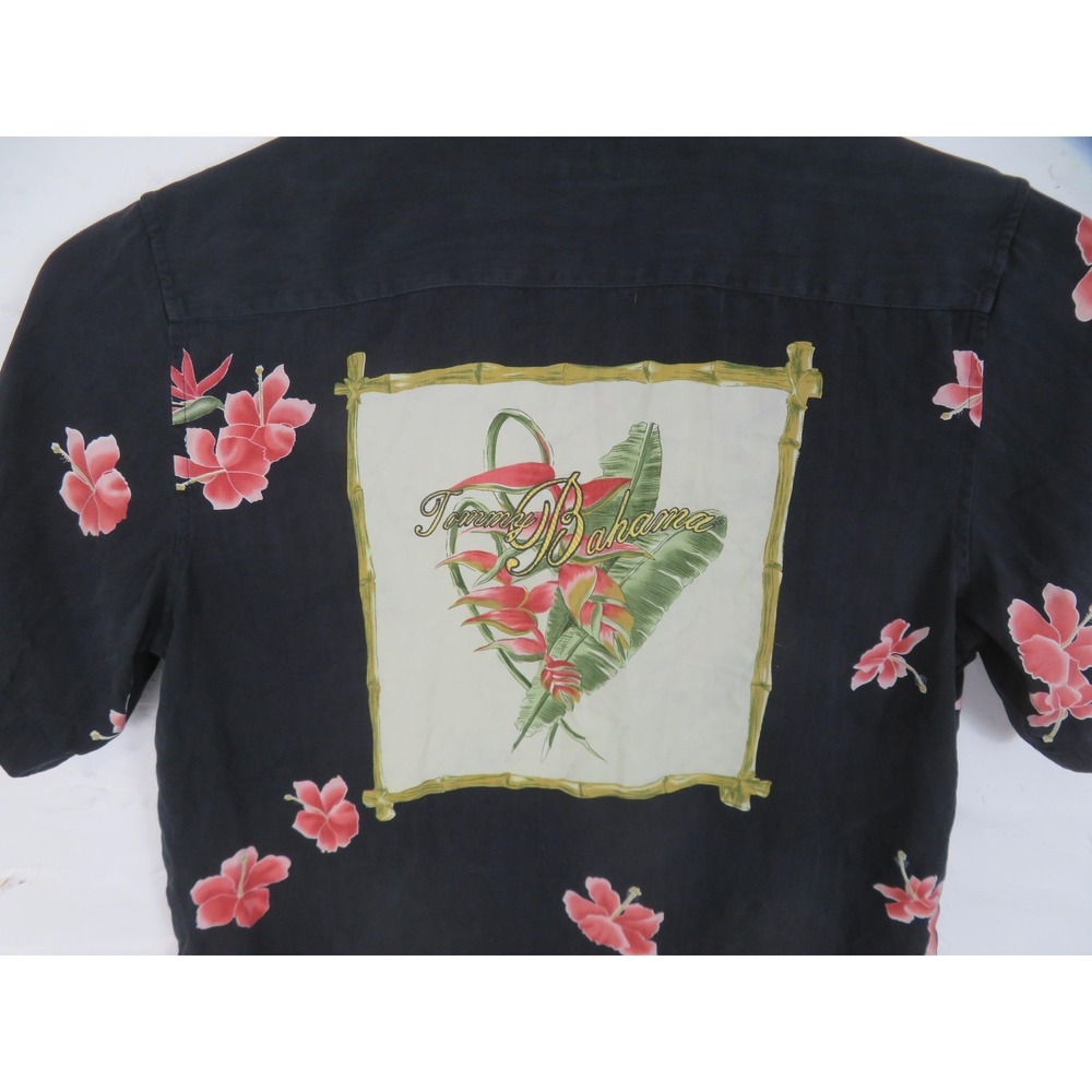 Tommy Bahama Shirt Womens XL Black Silk Hawaiian Floral Short Sleeve Button Up - Picture 2 of 7